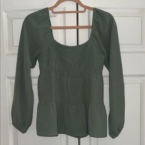 Green Long-Sleeve Peasant Blouse
